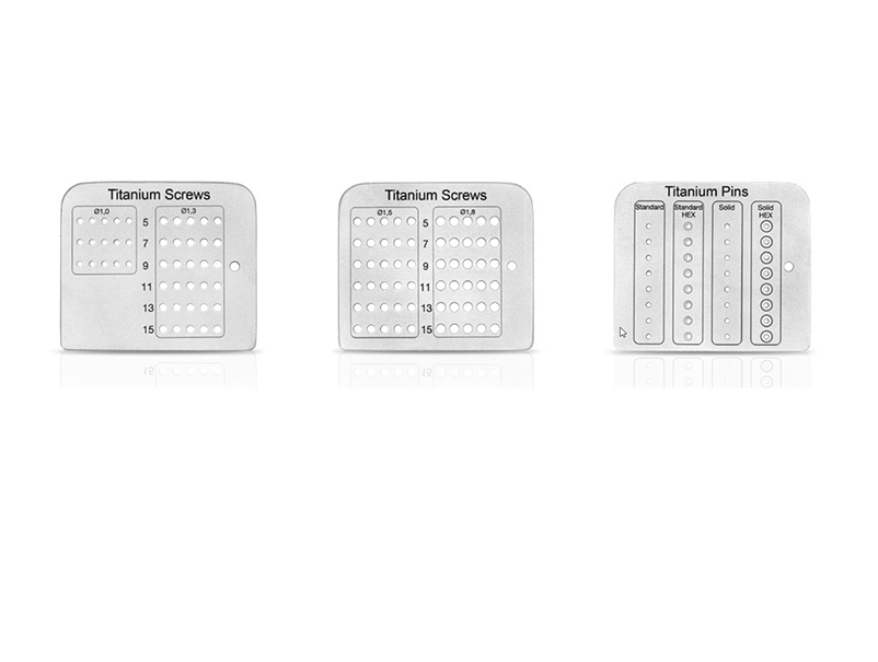 Three different toolbox inlays for the dev-os toolbox and instruments. Two inlays for titanium screws and one inlay for titanium pins