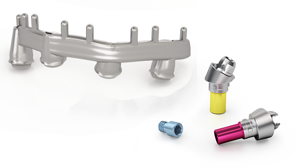 DEDICAM Implant base structure screw-retaiend on abutments