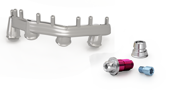 DEDICAM Implant base structure screw-retaiend on bar abutments